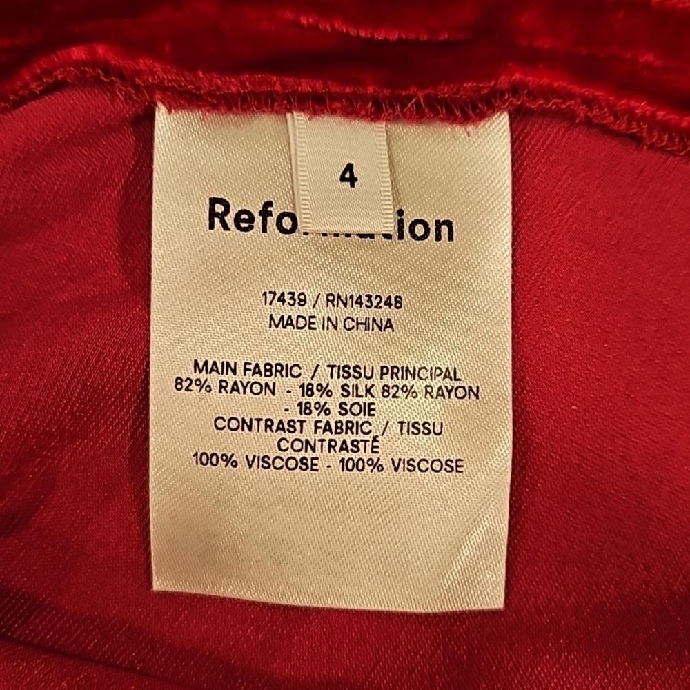 💕REFORMATION💕 Chestnut Velvet Babydoll Dress ~ Rhubarb Red 4 NWOT - Picture 13 of 14
